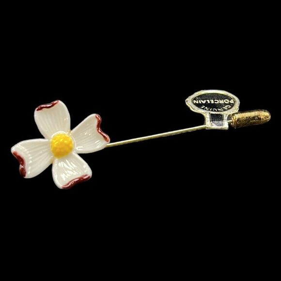 Vintage Jewelry Set Clip-on Earrings Straight Lapel Pin Porcelain Flowers - Picture 8 of 11